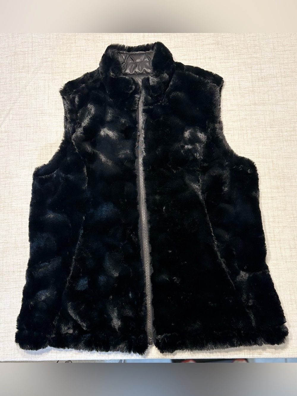 Black Reversible Faux Fur Zip-Front Vest